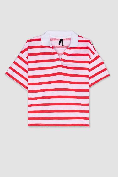 Relax Fit Cotton Striped Polo T-Shirt