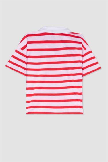 تيشيرت بولو مخطط نص كم قصة مريحة