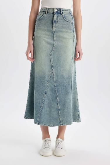 Long Fit Jean Skirt