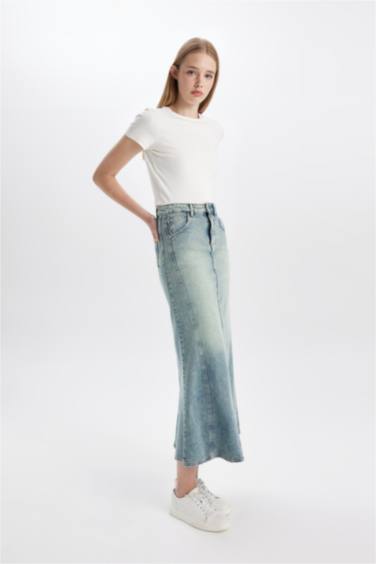 Long Fit Denim Skirt