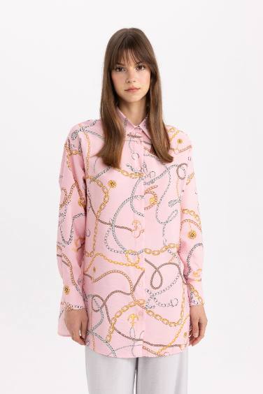 Relax Fit Patterned Basic Long Sleeve Shirt Tunic