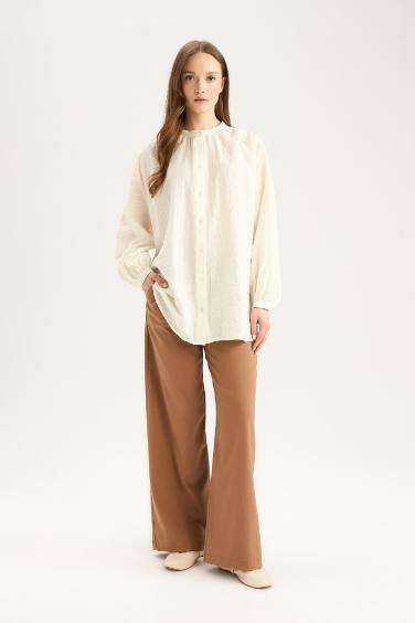 بنطلون بيزك وايد ليج برجل واسع بني