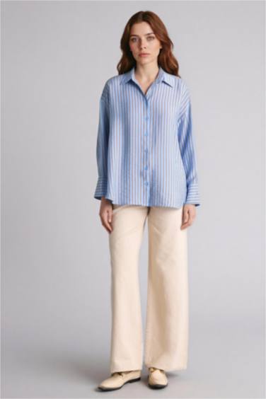 Relax Fıt Çizgili Gömlek Tunik - Görsel 2