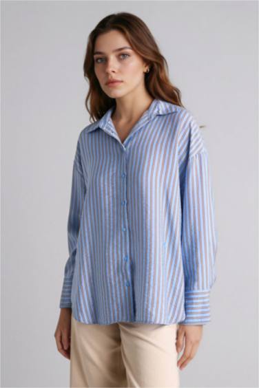 Relax Fıt Çizgili Gömlek Tunik - Görsel 3