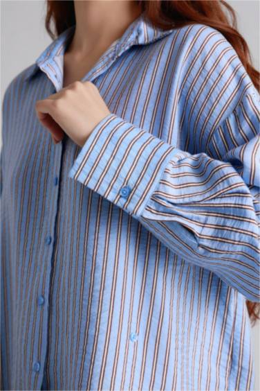 Relax Fıt Çizgili Gömlek Tunik - Görsel 4