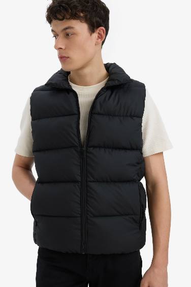 Su İtici Slim Fit Dar Kesim Dik Yaka Astarlı Fermuarlı Cepli Mevsimlik Baharlık Şişme Yelek