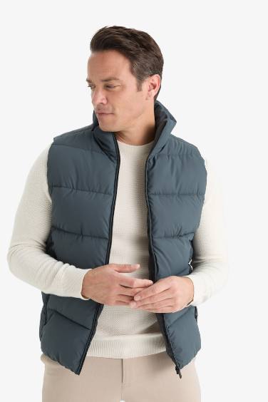 Su İtici Slim Fit Dar Kesim Dik Yaka Astarlı Fermuarlı Cepli Mevsimlik Baharlık Şişme Yelek