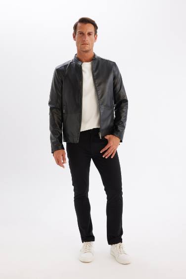 جاكيت جلد صناعي سليم فيت بياخة عالية ببطانة