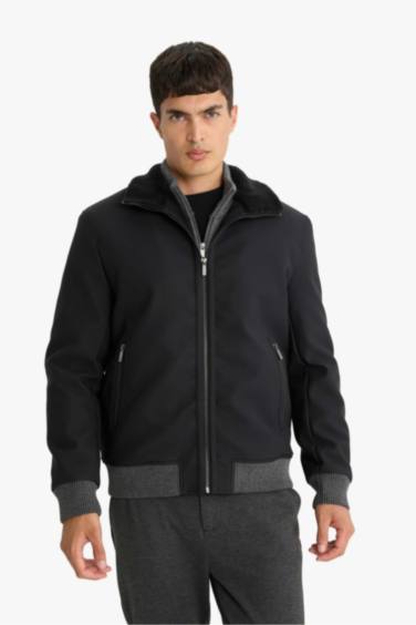 Slim Fit Lined Faux Leather Puffer Jacket