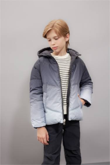 Erkek Çocuk Su Geçirmez Çift Taraflı Kapüşonlu Şişme Mont