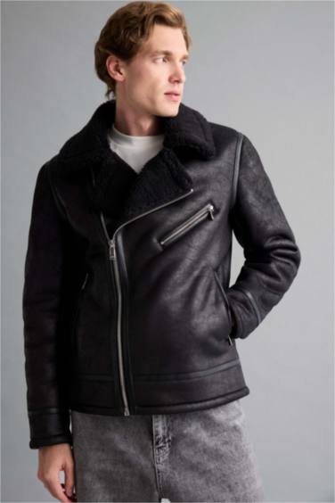 Куртка зимняя из замши, с искусственным мехом Slim Fit с карманами на молнии