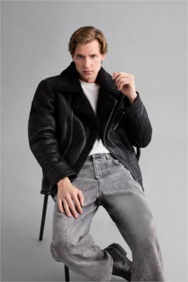 Куртка зимняя из замши, с искусственным мехом Slim Fit с карманами на молнии