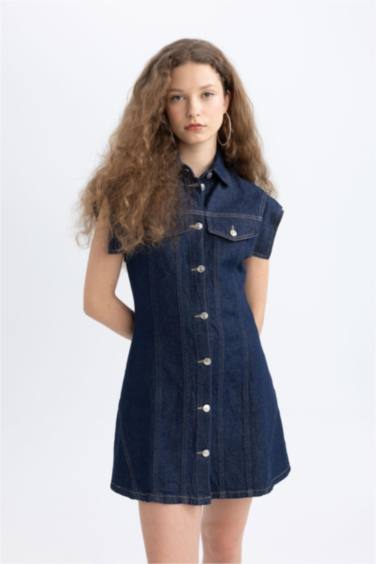Kısa Kollu Mini Jean Elbise