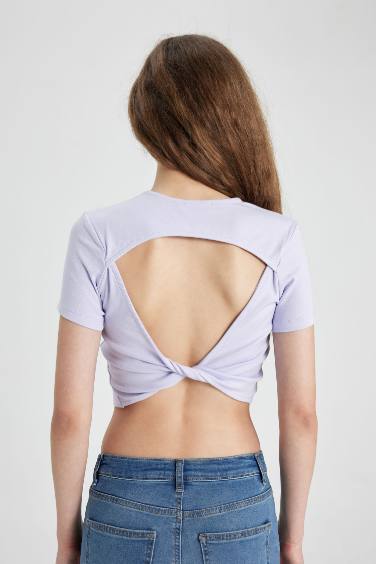 تيشيرت نص كم مضلع سليم فيت