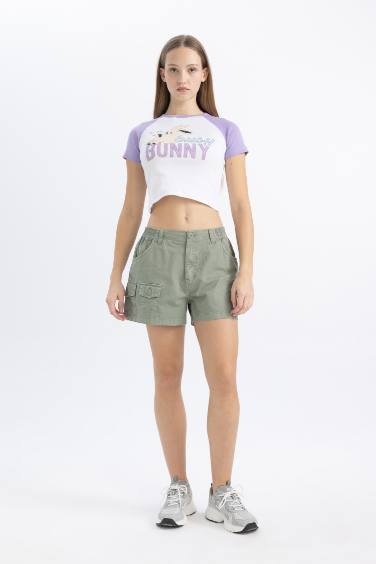 كروب توب نص كم سليم فيت مضلع برقبة مستديرة