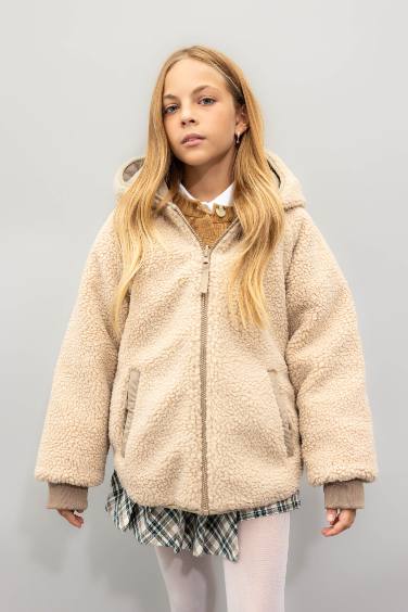 Manteau à Capuche Coupe Régulière Réversible pour Fille