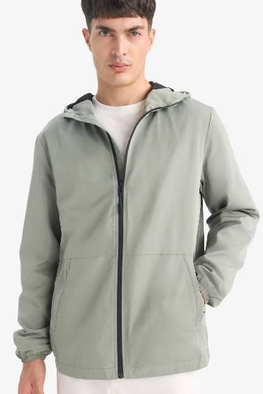 Su İtici Slim Fit Dar Kesim File Astarlı Kapüşonlu Fermuarlı Mevsimlik Baharlık Yağmurluk Mont