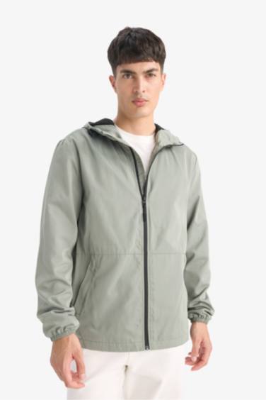 Su İtici Slim Fit Dar Kesim File Astarlı Kapüşonlu Fermuarlı Mevsimlik Baharlık Yağmurluk Mont