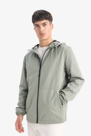 Su İtici Slim Fit Dar Kesim File Astarlı Kapüşonlu Fermuarlı Mevsimlik Baharlık Yağmurluk Mont