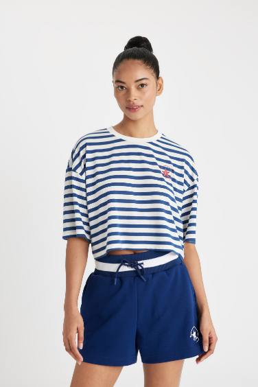 DeFactoFit Crew Neck Striped Crop Top T-Shirt