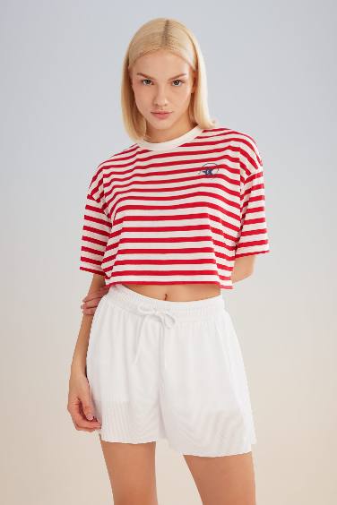 DeFactoFit Crew Neck Striped Crop Top T-Shirt