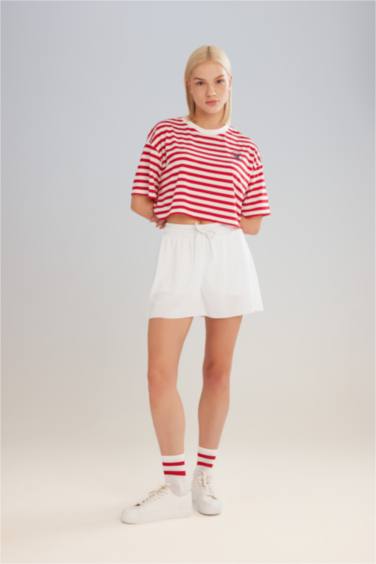 DeFactoFit Crew Neck Striped Crop Top T-Shirt