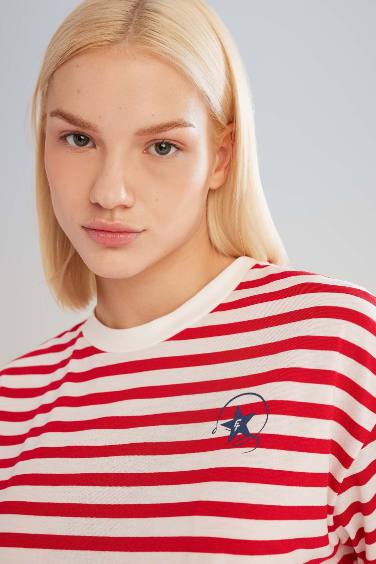 DeFactoFit Crew Neck Striped Crop Top T-Shirt