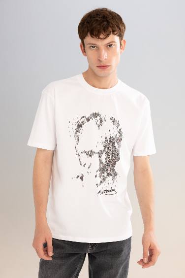 Regular Fit Crew Neck Ataturk Printed Short Sleeve T-Shirt