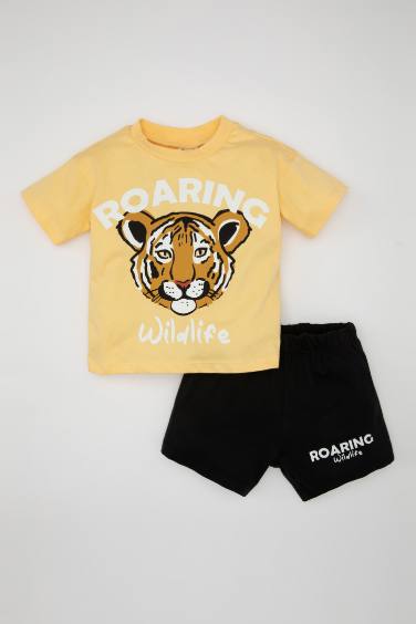 Ensemble de T-shirt à manches courtes avec imprimé Tigre et short pour Bébé garçon