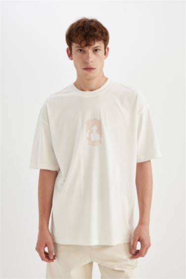 تيشيرت قطن اوفر سايز مطبوع برقبة مستديرة من ون بيس