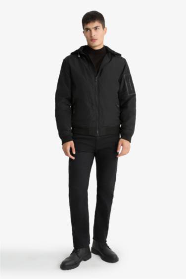 Su İtici Regular Fit Gömlek Yaka Astarlı Fermuarlı İç Cepli Suni Deri Mont