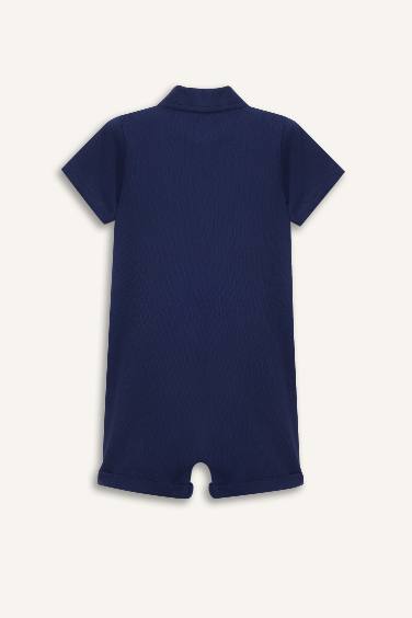 Baby Boy Polo Neck Palm Patterned Short Sleeve Jumpsuit