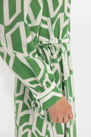 Shirt Collar Patterned Poplin Maxi Dress