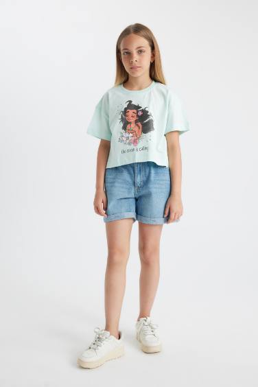 Kız Çocuk Disney Prenses Bisiklet Yaka Kısa Kollu Tişört