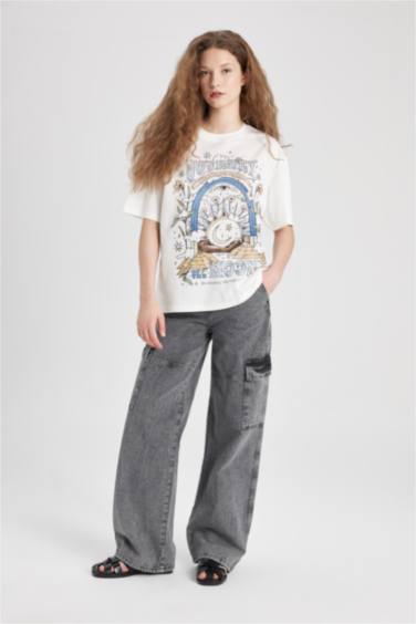 تيشيرت نص ردن قصة فضفاضة مطبوع