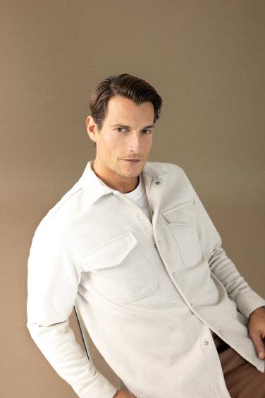 Relax Fit Akrilik Karışımlı Düz Uzun Kollu Gömlek Ceket