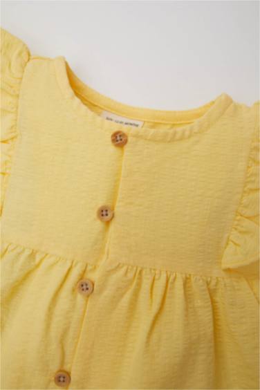 Baby Girl Crew Neck Seersucker Textured Shirt