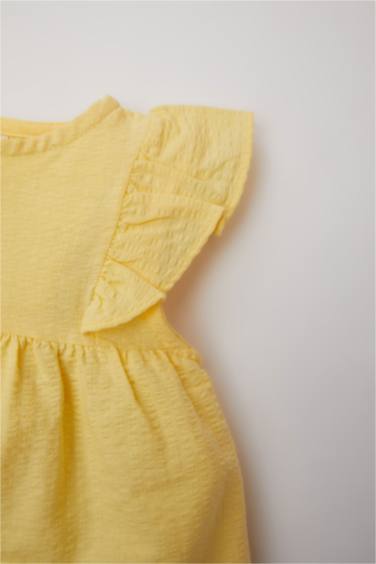 Baby Girl Crew Neck Seersucker Textured Shirt