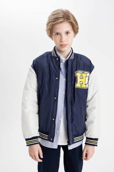 Erkek Çocuk Okul Su Geçirmez Kolej Yaka Bomber Mont