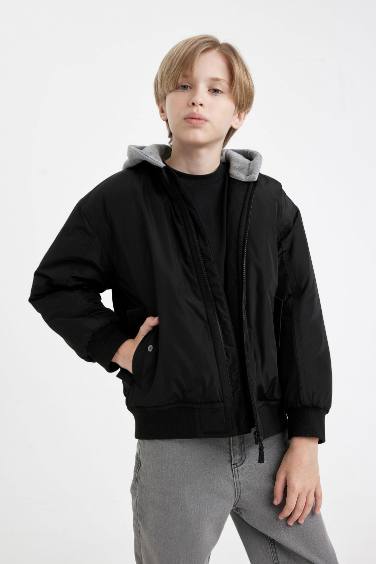 Boy Waterproof College Collar Zippered Bomber Jacket