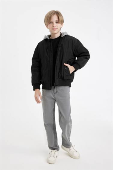 جاكيت بومبر ولادي بياخة كوليج وغطاء قابل للإزالة