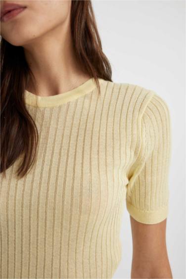 Crew Neck Ribbed Short Sleeve T-Shirt