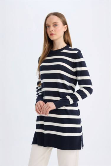 Regular Fit Crew Neck Striped Tunic