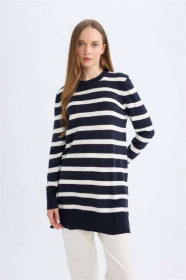 Regular Fit Crew Neck Striped Tunic