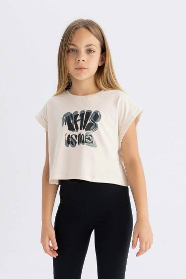 Girl Crew Neck Printed Short Sleeve T-Shirt