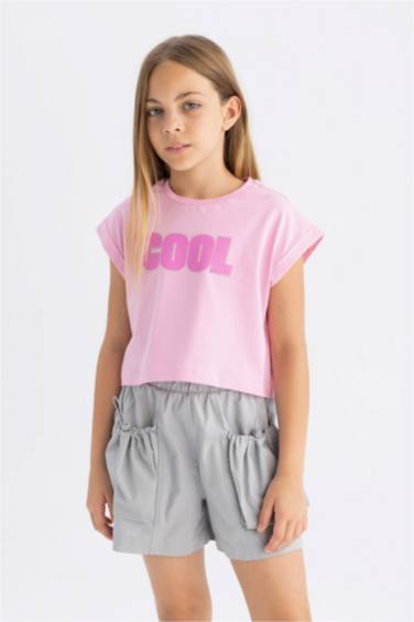 تيشيرت بناتي نص ردن مطبوع وياخة مستديرة