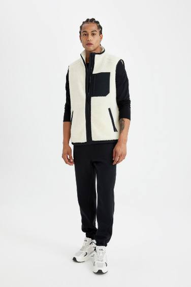 DeFactoFit Normal Kesim Dik Yaka Fermuarlı Cepli Pelüş Yelek