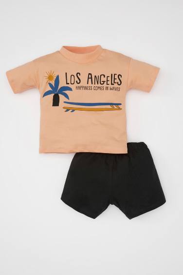 Ensemble de T-Shirt à Manches Courtes et Short à Motif Palmier pour Bébé Garçon