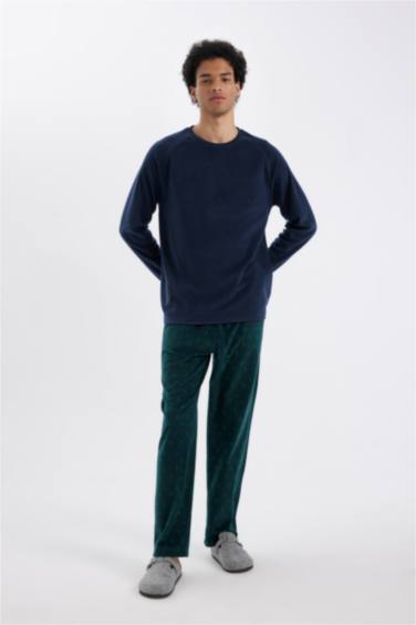 Yılbaşı Temalı Desenli Cepli Polar Pijama Altı