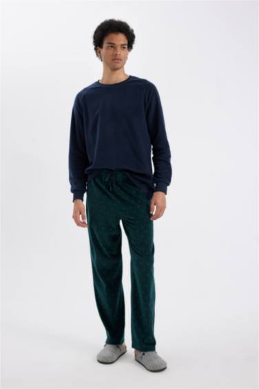 Yılbaşı Temalı Desenli Cepli Polar Pijama Altı